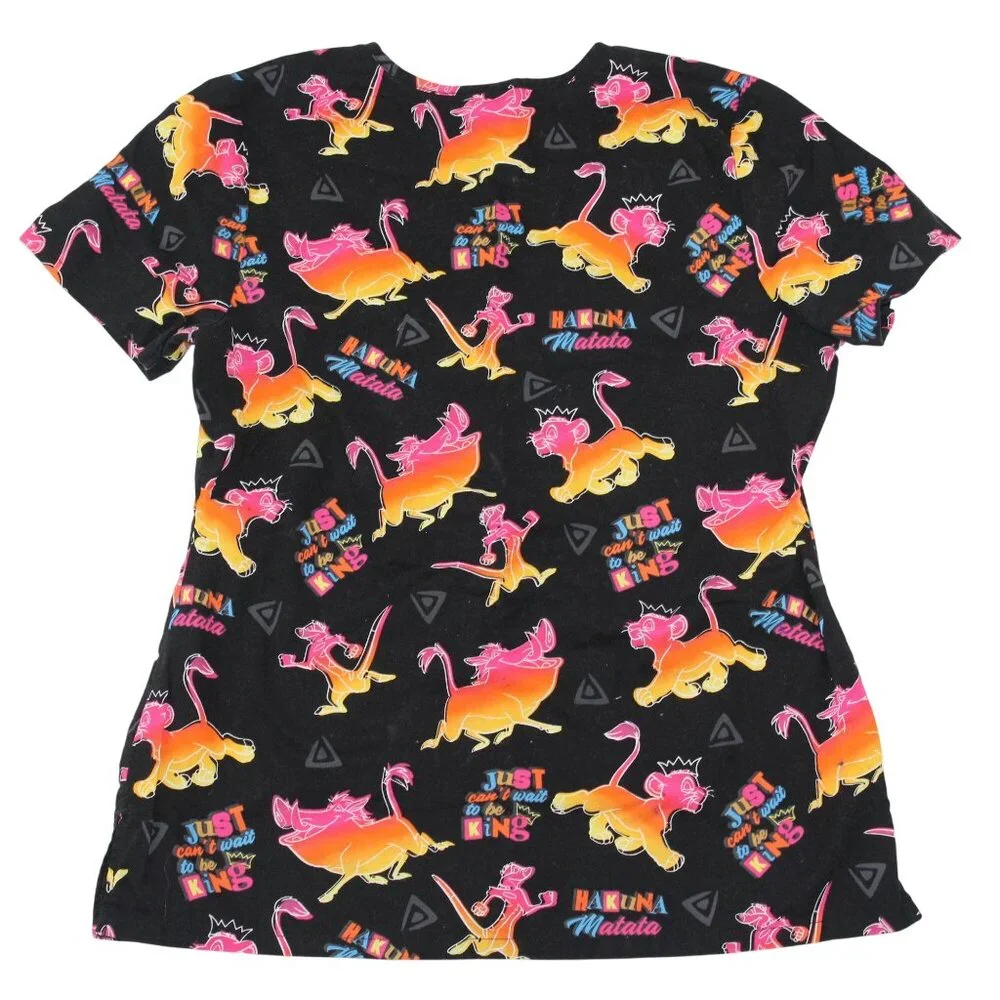 Disney Womens Small Lion King Hakuna Matata Simba Timon Pumbaa Medical Scrub Top - Picture 2 of 9
